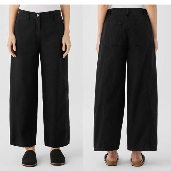 Eileen Fisher | Cotton Hemp Stretch Wide-Leg Pant In Black - Picture 2 of 11